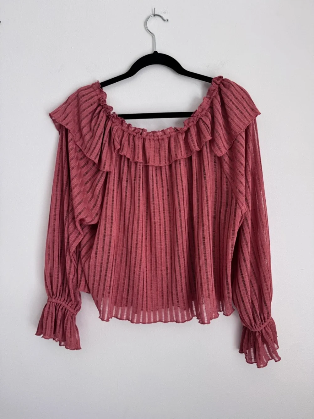 Anthropology Ruffled Off-Shoulder Peasant Blouse - Dusty Rose - Picture 6 of 6